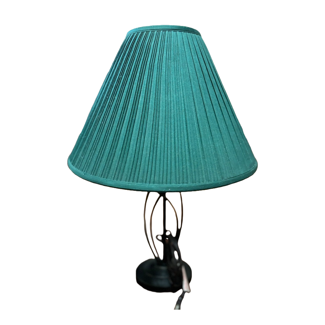 Two Table Lamps Metal Stand and Pleated Green Top