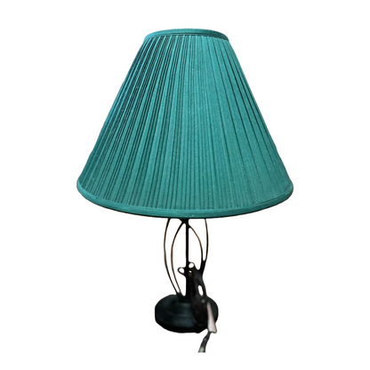 Two Table Lamps Metal Stand and Pleated Green Top