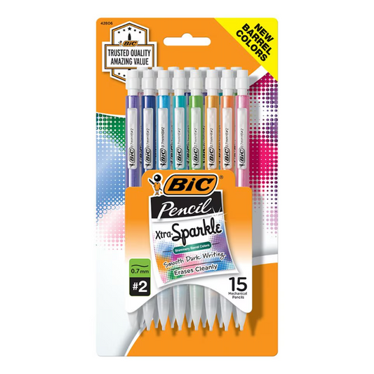 BIC Xtra Sparkle Mechanical 0.7mm Pencils Medium Point (Pack Of 15)