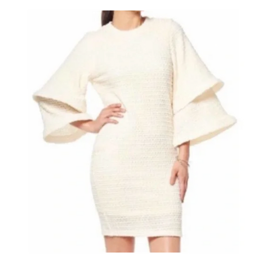 Gracia Belt Sleeves Modern Dress (Size Medium - Color Cream)