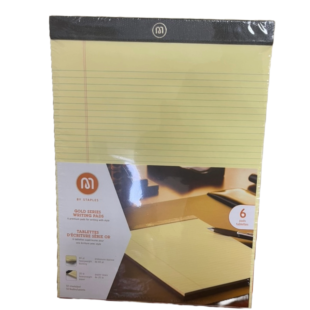 M by Staples™ Yellow Perforated Notepads, 8.5" x 11.75", Narrow Ruled, Pack of 6