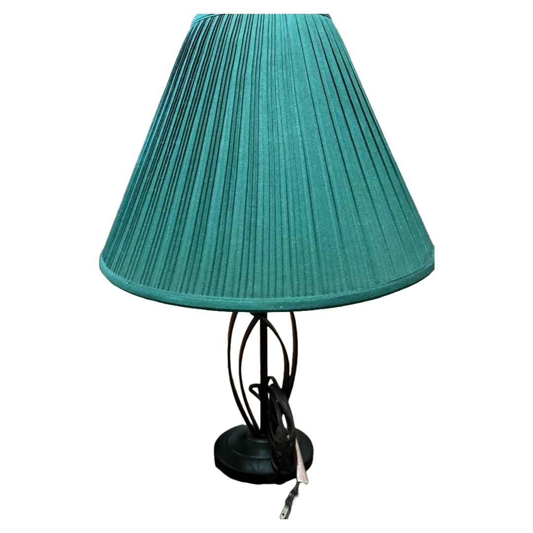 Two Table Lamps Metal Stand and Pleated Green Top