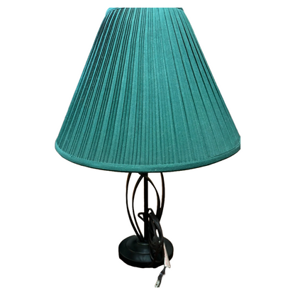 Two Table Lamps Metal Stand and Pleated Green Top