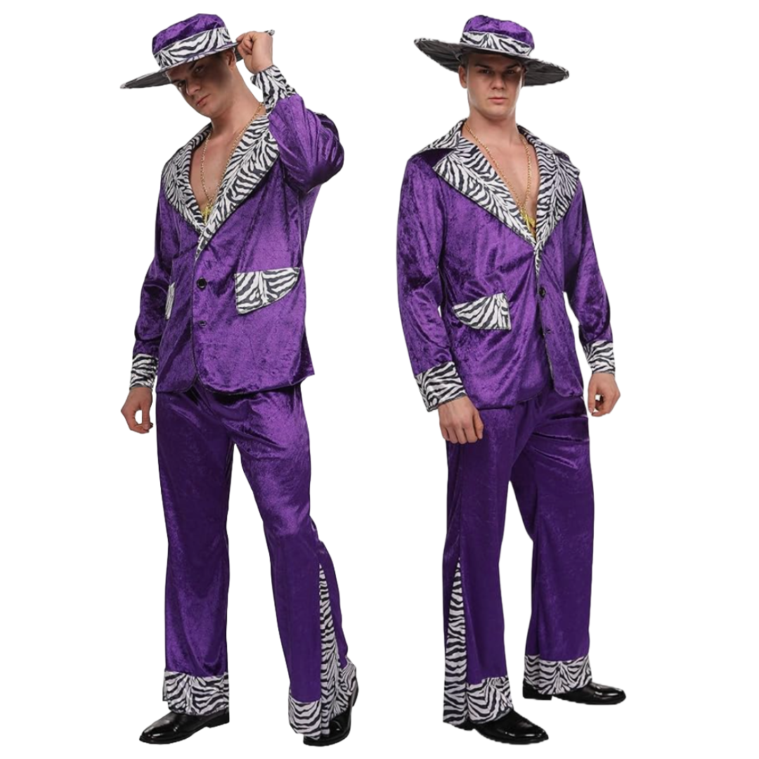 Maxim Party Supplies Adult Player Mack Daddy Hustler Costume Velvet Suit Includes Hat, Suit Jacket, Pants