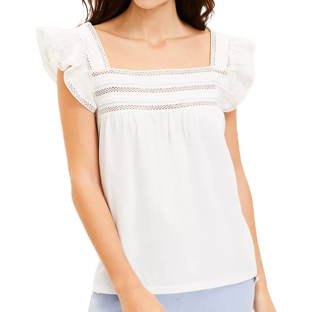 Cutout Ruffle Square Neck Top White Blouse (Size M) by Loft