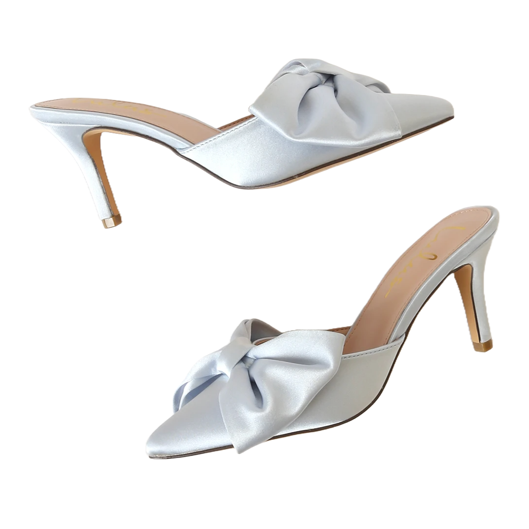 Lyle Light Blue Satin Pointed-Toe Mules (Size 6)