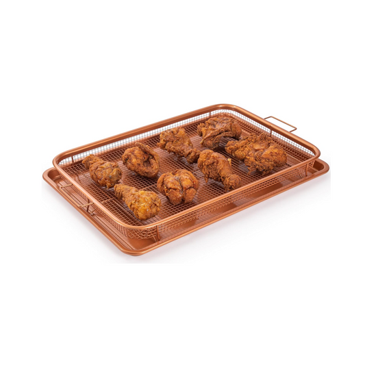 Non-Stick Baking Tray with Grill Crispy Basket Copper Crisper Air Fryer Pan