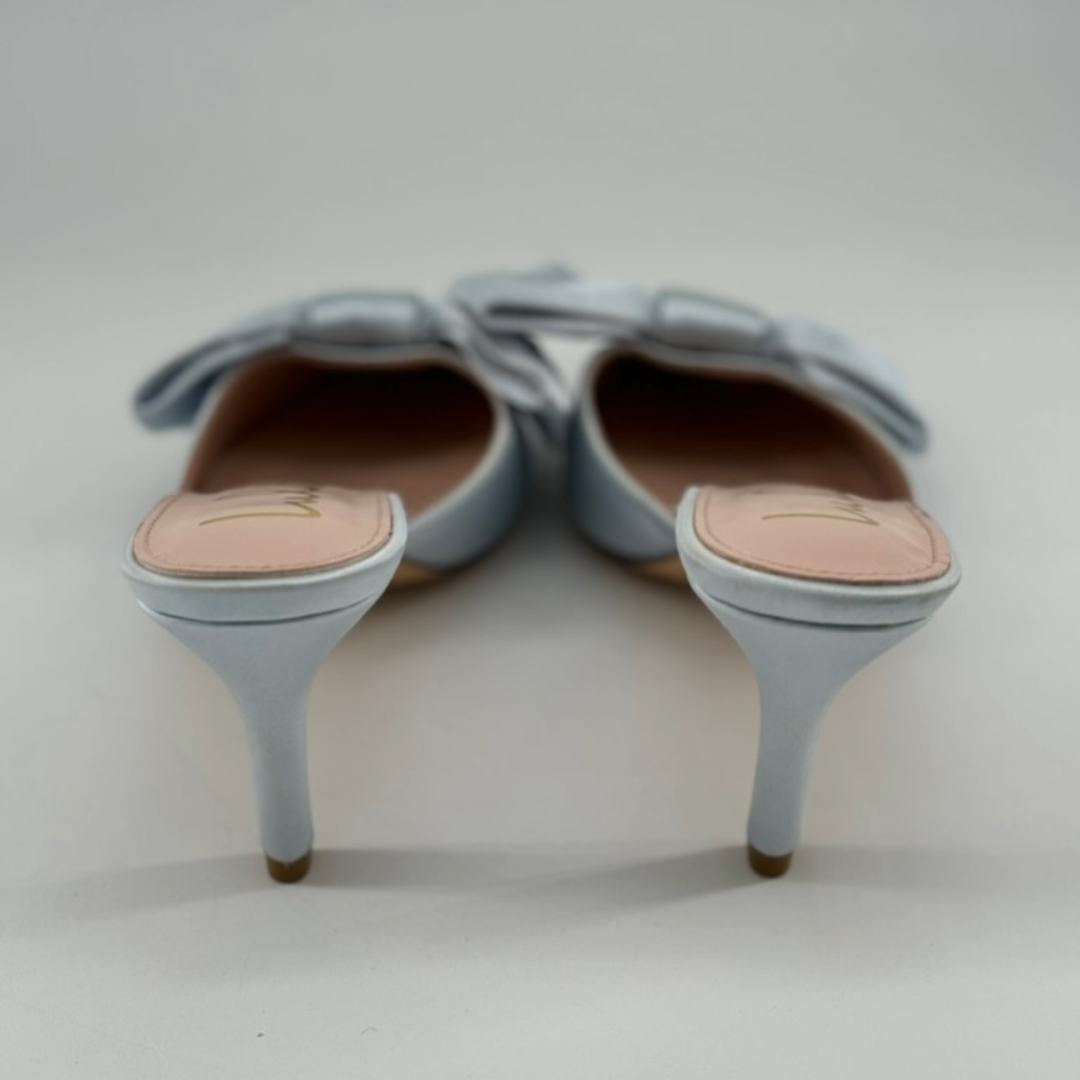 Lyle Light Blue Satin Pointed-Toe Mules (Size 6)