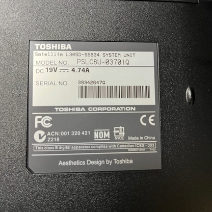 Toshiba Satellite 15" LAPTOP L305D-S5934. MODEL PSLC8U-03701Q