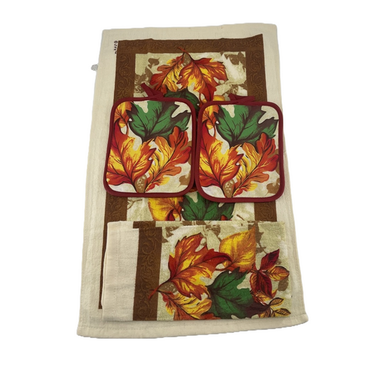 Fall Hanging Kitchen Towels and Pot Holders - 4 piece