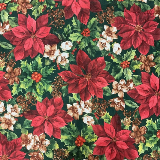 Christmas Poinsettia Red and Green Tablecloth (101x60)