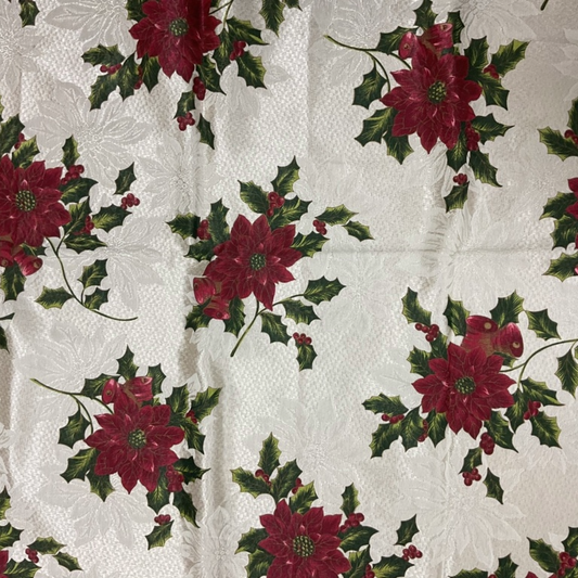 Christmas Poinsettia Beige Tablecloth (82x60)