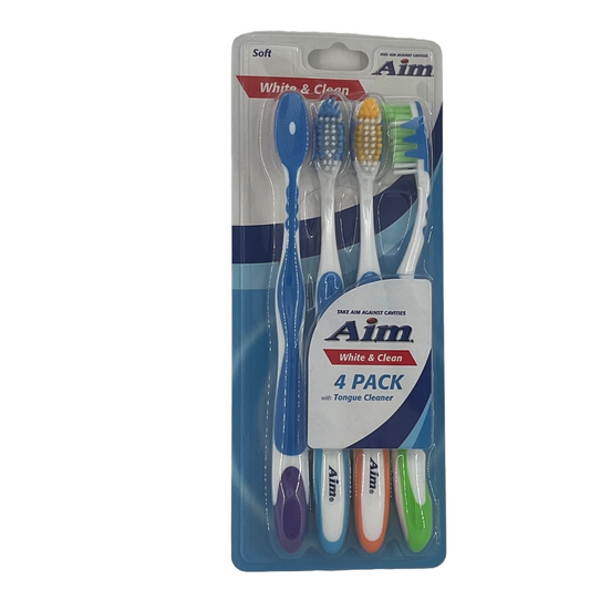Aim White & Clean Toothbrushes With Soft Bristles & Tongue Cleaner