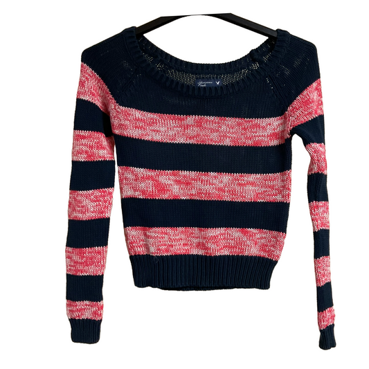 American Eagle Outfitters Blue and Red Women's Sweater (Small)