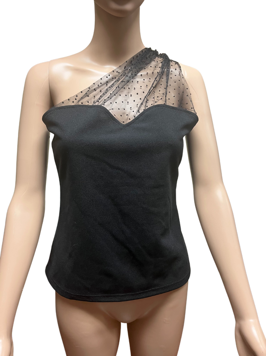 Black Half Seethrough Blouse (Size Medium)