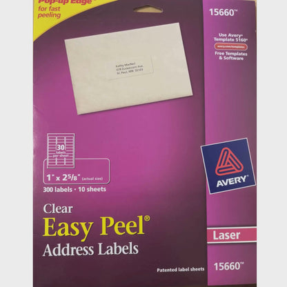 Avery Popup 15660 Easy Peel Clear Address Labels (30 labels per sheet)