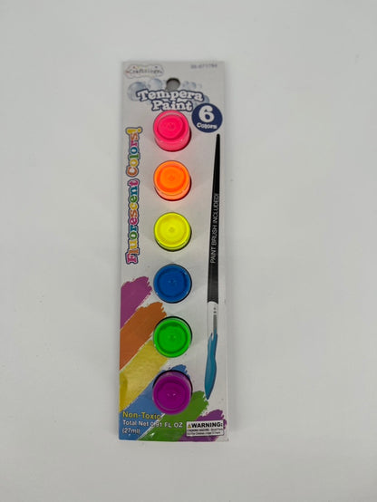 Craftology Paint Tempera con pincel, Lavable, Colores Surtidos, 6 colores artísticos fluorescentes