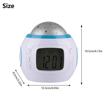 Alarm Clock Projector, Sleep Clock, Starry Sky Night Light Star Projection Clock, Music Digital Alarm Clock with LED Backlight Calendar Thermometer for Kids Baby Children Bedroom Party